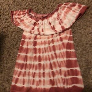 pink tie dye off the shoulder blouse